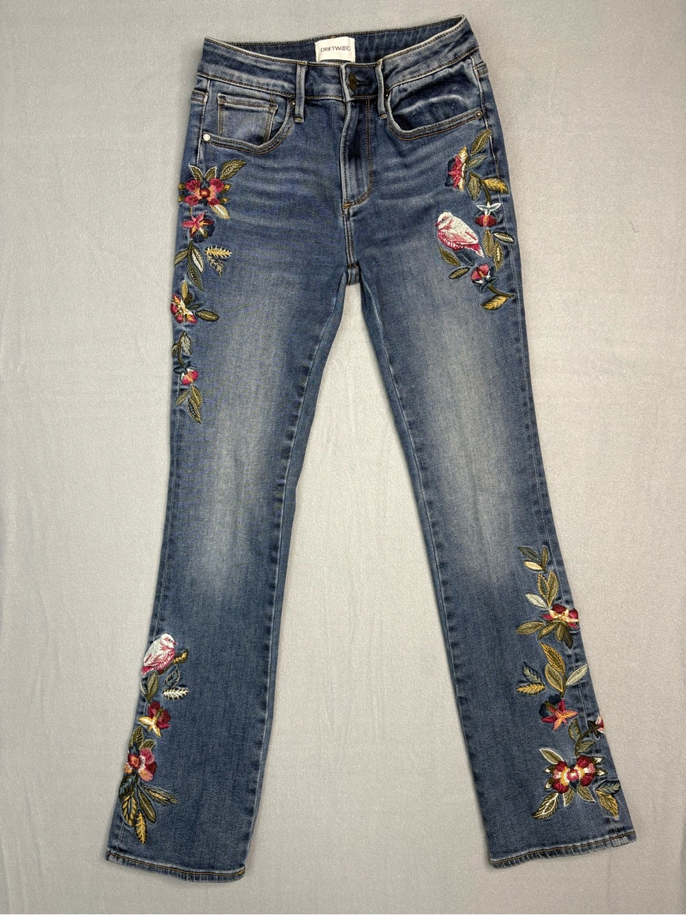 Driftwood Kelly Embroidered Floral Bird Bootcut Jeans W24
